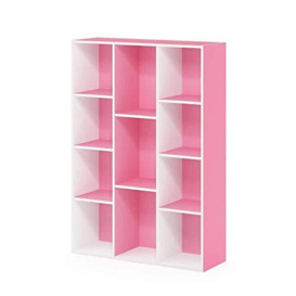 Furinno Luder 11-Cube Reversible Open Shelf Bookcase, White/Pink