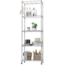 5 Tier Wire Shelving Unit on Wheels, Height Adjustable Metal Storage Shelves for Bathroom, Kitchen, Pantry, Wire Shelf Rack with Casters, 59x35x183cm, 226kg Load, Chrome