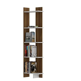 DECOROTIKA - Alice 5-Shelf Modern Display Corner Unit Bookcase Bookshelf Shelving Unit (White and Walnut)