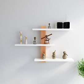 DECOROTIKA Mita Adjustable Industrial Accent Wall Shelves with Colour Options (White and Gold)