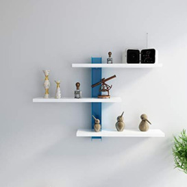 DECOROTIKA Mita Adjustable Industrial Accent Wall Shelves with Colour Options (White and Blue)