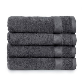 Welhome Basic 100% Cotton Towel (Charcoal Grey)- Set of 4 Bath Towels - Quick Dry - Absorbent - Soft - 434 GSM - Machine Washable