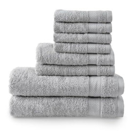 Welhome Basic 100% Cotton Towel (Silver) - 8 Piece Set - Quick Dry - Absorbent - Soft - 434 GSM - Machine Washable - 2 Bath - 2 Hand - 4 Wash Towels