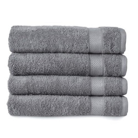 Welhome Basic 100% Cotton Towel (Slate Grey)- Set of 4 Bath Towels - Quick Dry - Absorbent - Soft - 434 GSM - Machine Washable