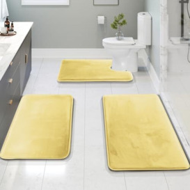 Clara Clark 3 Piece Bathroom Rugs Bath Mat Set, Velvet Memory Foam Bath Mats for Bathroom - Non-Slip, PVC Backing Bath Rugs, Washable Bathroom Rug Mats - Dries Quickly, Yellow Bathroom Rug Set