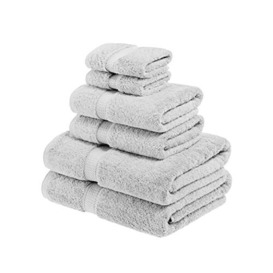 SUPERIOR Solid Egyptian Cotton Towel Set, Washcloths 13” x 13”, Hand Towels 20” x 30”, Bath Towels 30” x 55”, Silver, 6-Pieces