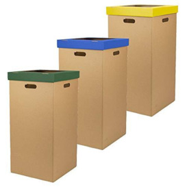 KARTOX Only Boxes - Cardboard Bin - Wastebasket with Lid - Dimensions 34.3 x 34.3 x 68 cm - Pack of 3 - Green, Blue and Yellow