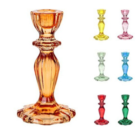 Orange Glass Candlestick Holder - Taper Candle Stand For Indoor or Outdoor, Elegant Christmas Table Decorations or Halloween Home Décor, Dinner Party, Birthday, Wedding - Made By Talking Tables