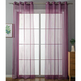 Gardinenbox 20332-cn2 Set of 2 Eyelet Curtains Transparent Plain Height 225 x Width 140 cm Purple Stores Curtain Eyelets Lead Tape Finish Living Room