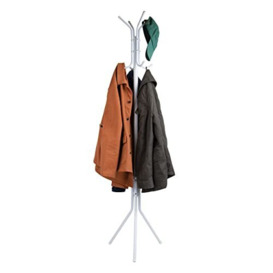 "Mind Reader Alloy Collection, Coat Rack with 8 Hooks, Metal, 14.75"" L x 16.5"" W x 69"" H, White"