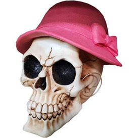 Sassy Home Large Skull Ornament with Pink Ladies Bucket Hat & Cheek Piercing