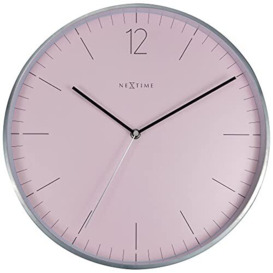 NeXtime - Wall Clock - Diameter 34 cm - Glass/Metal - Romantic Pink - 'Essential Silver'