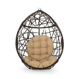 Christopher Knight Home Isaiah Indoor/Outdoor Wicker Tear Drop Hanging Chair (Stand Not Included), Multi-Brown and Tan