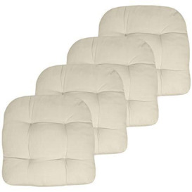 "Sweet Home Collection Patio Cushions Outdoor Chair Pads Premium Comfortable Thick Fiber Fill Tufted 19"" x 19"" Seat Cover, 4 Pack, Cream"