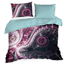 Eurofirany Eshter Bed Linen Duvet Cover Bedding Pattern Print Eye-catching Cotton Set 2 Pillow Cases 1 Duvet Cover Pink + Blue + Black 220 x 200 cm + 2x/70 x 80 cm