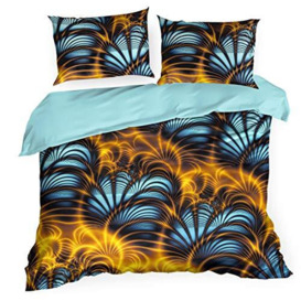 Eurofirany Bedding Pattern Print Striking Cotton Set 2 Pillow Cases 1 Duvet Cover, Blue + Yellow, 220X200cm+2x/70X80cm
