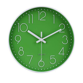 jomparis 12 Inch Non-Ticking Wall Clock Silent Battery Operated Round Wall Clock Modern Simple Style Quartz Analog Clock (Green)