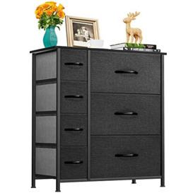 YITAHOME 7 Drawers Dresser - Fabric Chest of Drawer, Organizer Unit for Bedroom, Living Room, Hallway, Closets& Nursery- Sturdy Steel Frame, Wooden Top& Easy Pull Fabric Bins (Gray Black)