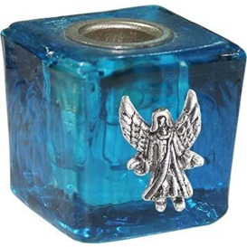 Green Tree Glass Cube Mini Melchizedech Candle Holder, Turquoise
