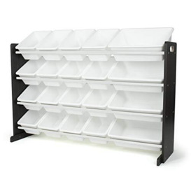 Humble Crew Children's Shelf, Toy Organiser Shelf with 20 Storage Boxes, Espresso/White,127 x 40.64 x 81.28 cm