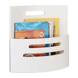 Relaxdays Newspaper Stand, Magazine Holder, Curved, Document, Storage, Handle, Wood, HxWxD: 39 x 40 x 17.5cm, White, 39 x 40 x 17.5 cm