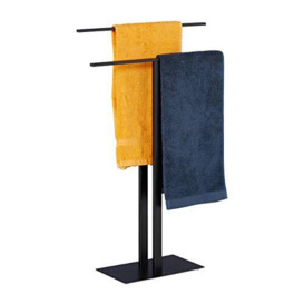 Relaxdays Towel Rack, 2 Bars, Free Standing, for Bathroom, made of Iron, Double Towel Rack HWD: 82 x 50 x 19 cm, Black