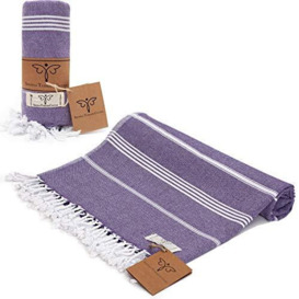 Smyrna Classical Series Original Turkish Beach Towel - 100% Cotton, Prewashed, 37 x 71 Inches - Peshtemal and Turkish Bath Towel for SPA, Beach, Pool, Gym and Bathroom (Purple)
