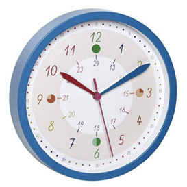 TFA Dostmann 60.3058.06.90 Children's Analogue Wall Clock Tick & Tack for Girls and Boys Learning Time with Markings Colourful, Plastic Glass, Blue, L 308 x B 44 x H 308 mm