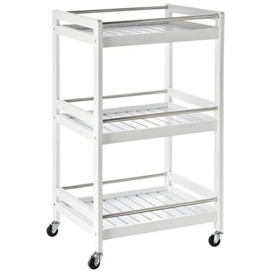 HOMCOM 3-Tier Home Trolley Kitchen Storage Cart w/Steel Bars 4 Universal Wheels Rolling Unit Organiser Living Room White