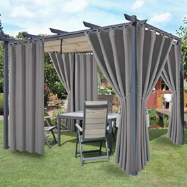 LORDTEX Waterproof Indoor/Outdoor Curtains for Patio - Thermal Insulated, Sun Blocking Detachable Sticky Tab Top Blackout Curtains for Bedroom, Porch, Pergola, 52 x 95 inch, 2 Panels, Veridian Grey
