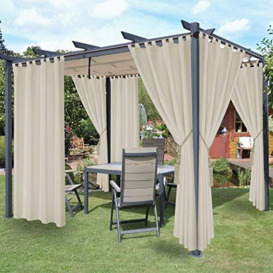 LORDTEX Waterproof Indoor/Outdoor Curtains for Patio - Thermal Insulated, Sun Blocking Detachable Sticky Tab Top Blackout Curtains for Bedroom, Porch, Pergola, Cabana, 52 x 84 inch, 2 Panels, Vanilla