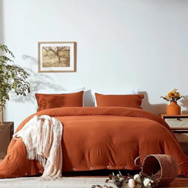 NexHome Burnt Orange Duvet Cover Sets King Size 3 Piece Double Brushed Microfiber King Duvet Cover with Button Closure & Corner Tie 1 Breathable and Soft Duvet Cover 104x90 inches + 2 Pillow Shams