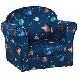 HOMCOM Children Kids Mini Sofa Armchair Polyester Blue Universe Planet Non-Slip Feet Bedroom Playroom Seating Chair