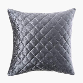 Sleepdown Velvet Sequins Quilted Diamond Charcoal Grey Decorative Square Luxury Filled Cushion 40cm x 40cm (16 x 16 Inch), Polyester, 1 Count (Pack of 1)