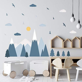 WALPLUS Blue Mountain Landscape Wall Stickers Wall Stickers Nursery Removable Self-Adhesive Mural Art Decals Vinyl Home Decoration DIY Living Bedroom Decor Wallpaper Kids Room Gift Stick on Wall