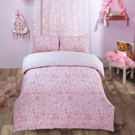 Dreamscene Unicorn Castle Duvet Cover with Pillowcase Little Princess Reversible Children Kids Bedding Set, Blush Pink - Double