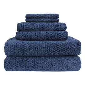 Everplush Diamond Jacquard Recycled 6 Piece Bath Towel Set, Navy Blue