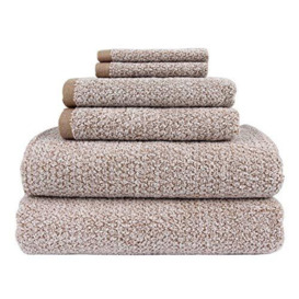 Everplush Diamond Jacquard Recycled 6 Piece Bath Towel Set, 2 Bath Towels, 2 Hand Towels, 2 Washcloths in Khaki