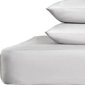 Highams Luxury Plain Dyed Fitted Bed Sheet Polycotton Easy Care Bedding, Silver Grey - Super King