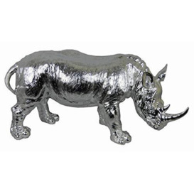 Large Electroplated Silver Chrome Effect Rhino Ornament
