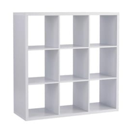 Home Source Deluxe Chunky Storage Cube Bookcase Wooden Display Unit, White, 9 Shelf