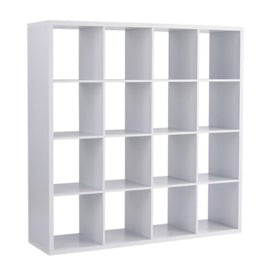 Home Source Deluxe Chunky Storage Cube Bookcase Wooden Display Unit, White, 16 Shelf