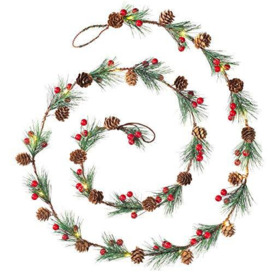 WeRChristmas Christmas Pinecone and Red Berries Light String Decoration, Warm White, 1.8 m