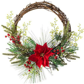 WeRChristmas Natural Vine Christmas Wreath with Mixed Decorations, Brown, 60 cm