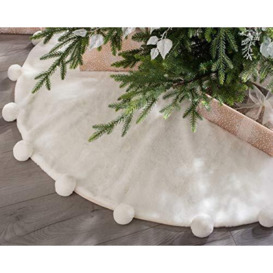 WeRChristmas Pompom Fur Christmas Tree Skirt, Cream, 48 inches