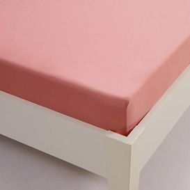 Sancarlos Basic Plain Fitted Sheet, 100% Cotton, Coral, 150 cm Bed