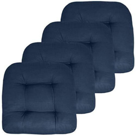 "Sweet Home Collection Patio Cushions Outdoor Chair Pads Premium Comfortable Thick Fiber Fill Tufted 19"" x 19"" Seat Cover, 4 Pack, Navy Blue"