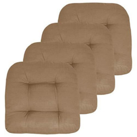 "Sweet Home Collection Patio Cushions Outdoor Chair Pads Premium Comfortable Thick Fiber Fill Tufted 19"" x 19"" Seat Cover, 4 Pack, Taupe"