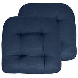 "Sweet Home Collection Patio Cushions Outdoor Chair Pads Premium Comfortable Thick Fiber Fill Tufted 19"" x 19"" Seat Cover, 2 Pack, Navy Blue"