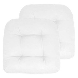 "Sweet Home Collection Patio Cushions Outdoor Chair Pads Premium Comfortable Thick Fiber Fill Tufted 19"" x 19"" Seat Cover, 2 Pack, White"